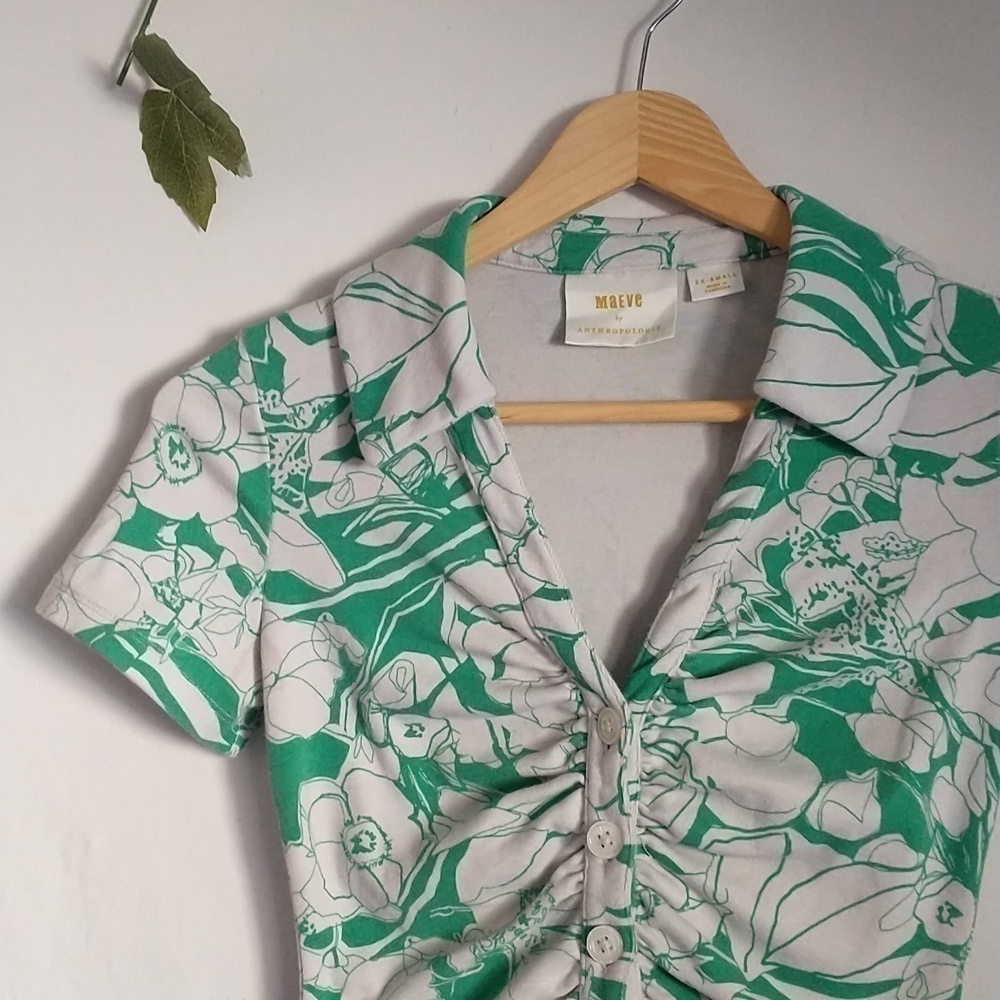 Anthropologie Maeve Ruched Blouse Floral 90s Y2K Retro Fairycore Cottagecore - Picture 3 of 10